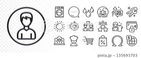 Waterproof, Timer and Omega line icons for web app. Glare of light effect. Message icon. Pack of Person, Cooking chef, Delivery shopping pictogram icons. Vector 135693703
