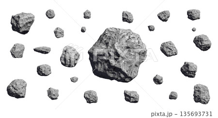 Asteroids, meteorites or boulders on white. Asteroids, meteorites or boulders on white. 135693731