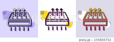 Breathable mattress line icon. Halftone dotted pattern. Gradient icon with grain shadow. Orthopedic pad sign. Air flow sleep bed symbol. Line breathable mattress icon. Various designs. Vector 135693732
