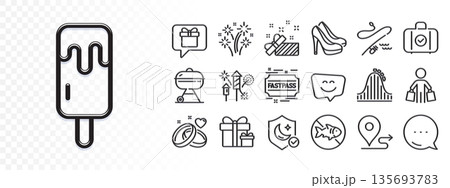 Carry-on baggage, Fireworks and Guard line icons for web app. Glare of light effect. Message icon. Pack of Marriage rings, Surprise package, Shoes pictogram icons. Vector Carry-on baggage, Fireworks and Guard line icons for web app. Glare of light effect. Message icon. Pack of Marriage rings, Surprise package, Shoes pictogram icons. Vector 135693783