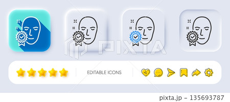 Face verified line icon. Neumorphic, Flat shadow, 3d buttons. Access granted sign. Facial identification success symbol. Line face verified icon. Social media icons. Vector Face verified line icon. Neumorphic, Flat shadow, 3d buttons. Access granted sign. Facial identification success symbol. Line face verified icon. Social media icons. Vector 135693787