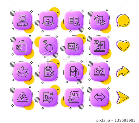 Fraud, Cursor and Technical algorithm line icons. App 3d buttons. Social media comment, share, like icons. Pack of Approved app, Work home, Auction icon. Vector Fraud, Cursor and Technical algorithm line icons. App 3d buttons. Social media comment, share, like icons. Pack of Approved app, Work home, Auction icon. Vector 135693983