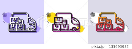 Delivery truck line icon. Halftone dotted pattern. Gradient icon with grain shadow. Warehouse boxes sign. Wholesale goods symbol. Line delivery truck icon. Various designs. Vector Delivery truck line icon. Halftone dotted pattern. Gradient icon with grain shadow. Warehouse boxes sign. Wholesale goods symbol. Line delivery truck icon. Various designs. Vector 135693985