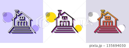 Terrace line icon. Halftone dotted pattern. Gradient icon with grain shadow. House architecture sign. Flat roof symbol. Line terrace icon. Various designs. Vector 135694030