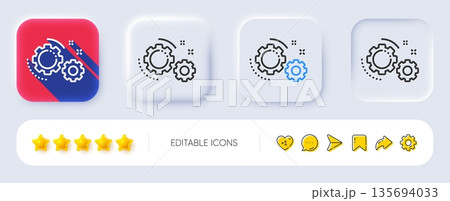 Gears line icon. Neumorphic, Flat shadow, 3d buttons. Teamwork cogwheel sign. Working process symbol. Line gears icon. Social media icons. Vector 135694033