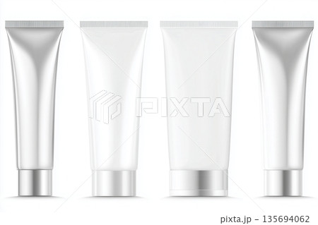Different variations of cream tube, care product packaging mockup for branding preview, set of cosmetic containers isolated on white background, unbranded product photo 135694062