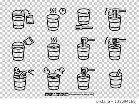 Instant noodles icon set with editable stroke Instant noodles icon set with editable stroke 135694169