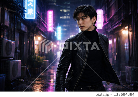ネオンの狭間を歩く｜Neon Noir Male 135694394