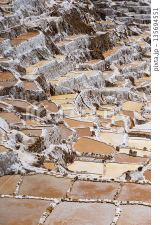 Geometric salt evaporation ponds of Maras in the Sacred Valley, Peru Geometric salt evaporation ponds of Maras in the Sacred Valley, Peru 135694551