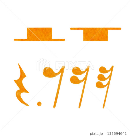 Whole, half, quarter and eighth musical rests isolated on white background, hand-painted watercolor. Music theory symbols for education, sheet music design, lessons, worksheets, apps teaching 135694641