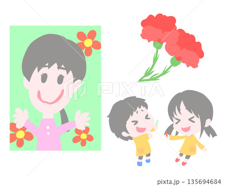 お母さんに感謝をしている子どもたち 135694684