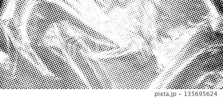 Halftone wrinkled cellophane overlay. Dotted crumpled plastic texture. Old rough creased film background. Aged creasy surface in comic pop art style. Grainy cartoon gritty paper wallpaper. Vector Halftone wrinkled cellophane overlay. Dotted crumpled plastic texture. Old rough creased film background. Aged creasy surface in comic pop art style. Grainy cartoon gritty paper wallpaper. Vector 135695624
