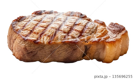 Juicy Grilled Beef Steak with Perfect Char Marks isolated on transparent background. Juicy Grilled Beef Steak with Perfect Char Marks isolated on transparent background. 135696255