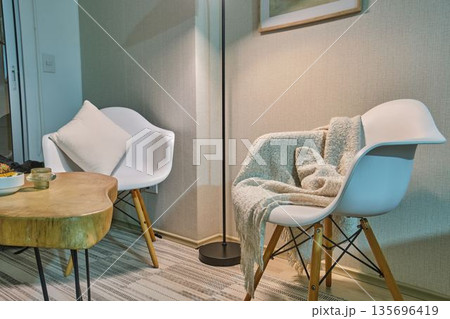 Modern living room interior with eames style chairs 135696419