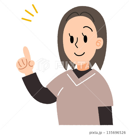 左上を指さすスクラブスーツを着た女性のイラスト 135696526