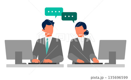 対面コミュニケーションで生産性を高めるオフィスワークのイラスト 業務効率と知識共有を促進 135696599
