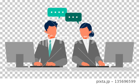 対面コミュニケーションで生産性を高めるオフィスワークのイラスト 業務効率と知識共有を促進 135696599