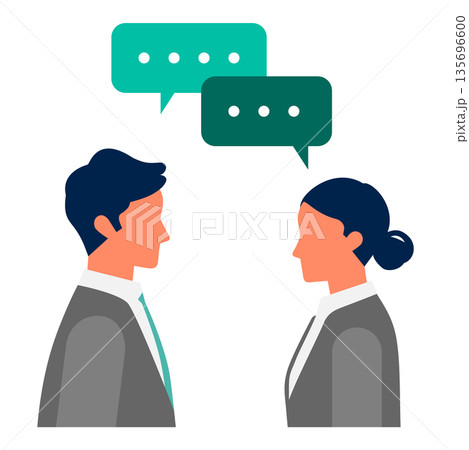 1対1の対話で進めるビジネス相談のイラスト 説明と傾聴による円滑な職場コミュニケーション 135696600