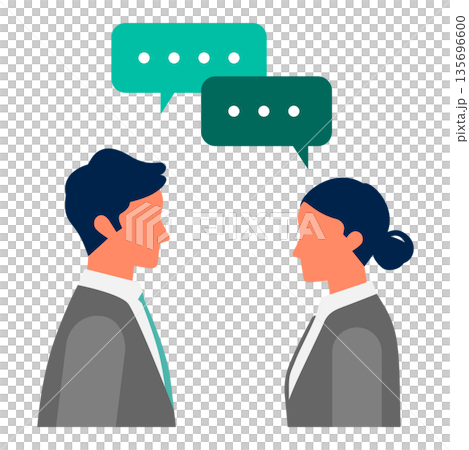 1対1の対話で進めるビジネス相談のイラスト 説明と傾聴による円滑な職場コミュニケーション 135696600