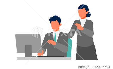 女性社員が支援する職場コミュニケーションのイラスト 業務サポートで効率化 135696603