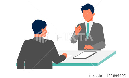 タブレットで説明するビジネスプレゼンのイラスト 対面での提案と意思決定 135696605