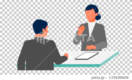 Illustration of a female business person explaining on a tablet Face-to-face presentation and business efficiency 135696606