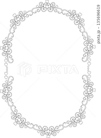 ビンテージカリグラフィ風フレーム素材214<飾り罫・飾り枠・ハート・線画・白黒> ビンテージカリグラフィ風フレーム素材214<飾り罫・飾り枠・ハート・線画・白黒> 135696619