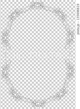 ビンテージカリグラフィ風フレーム素材214<飾り罫・飾り枠・ハート・線画・白黒> ビンテージカリグラフィ風フレーム素材214<飾り罫・飾り枠・ハート・線画・白黒> 135696619