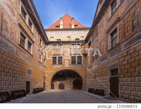 Historic Painted Courtyard in Cesky Krumlov Fortress 135696655