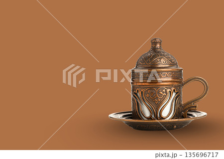 Decorative coffee cup symbolizes hospitality and celebration 135696717