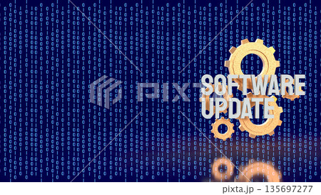 Software Update Technology Concept With Gears And Binary Data 3d render. Software Update Technology Concept With Gears And Binary Data 3d render. 135697277
