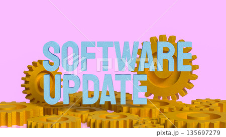 Software Update Automation Concept With Golden Gears 3d render. 135697279