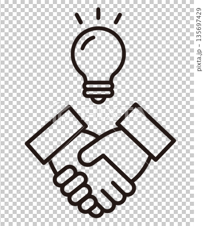 Businessmen shaking hands and light bulb. Deal closing, partnership and business icon. Businessmen shaking hands and light bulb. Deal closing, partnership and business icon. 135697429