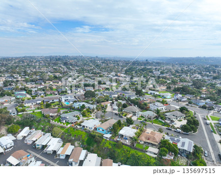 Aerial view of houses in Oceanside town in San Diego, California. USA Aerial view of houses in Oceanside town in San Diego, California. USA 135697515
