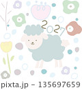 かわいい羊とフラワー 135697659