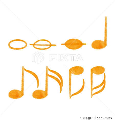 Musical notes set including whole, half, quarter and eighth notes with flipped variations, hand-painted watercolor isolated on white background, ideal for music education, worksheets and sheet design Musical notes set including whole, half, quarter and eighth notes with flipped variations, hand-painted watercolor isolated on white background, ideal for music education, worksheets and sheet design 135697965