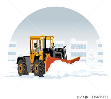道路を除雪する除雪車_除雪ドーザー 135698135