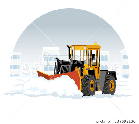 道路を除雪する除雪車_除雪ドーザー 道路を除雪する除雪車_除雪ドーザー 135698136