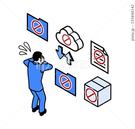クラウドデータにアクセスできず困惑するビジネスマン　アイソメトリック 135698142