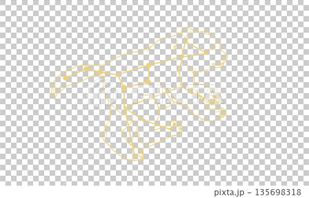 Illustration of Ursa Major (gold bear and constellation lines, lines only) 135698318