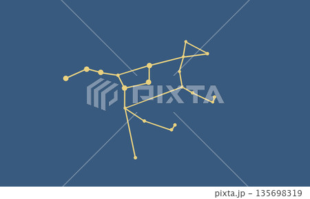 ネイビー色の背景に浮かぶおおぐま座の星座線のイラスト(ゴールド色) ネイビー色の背景に浮かぶおおぐま座の星座線のイラスト(ゴールド色) 135698319