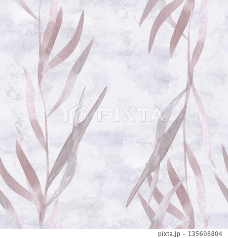 Seamless botanical grass pattern flowing watercolor stems in blush neutral tones, elegant repeating design for fashion fabrics, apparel prints, textiles, scarves, dresses, modern clothing collections 135698804