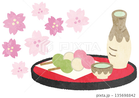 ひな祭りと三食団子と祝い酒のアイコンイラスト 135698842