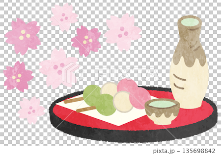 ひな祭りと三食団子と祝い酒のアイコンイラスト 135698842