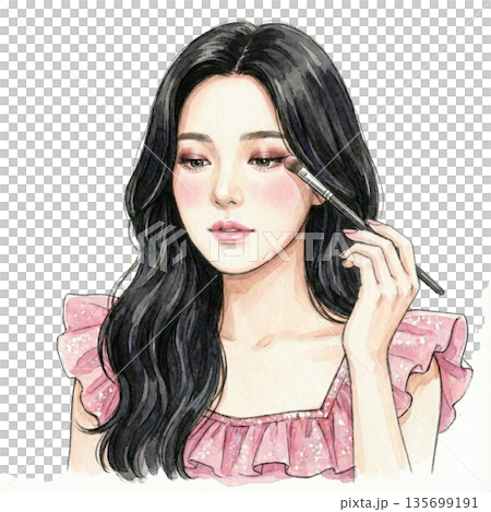 アイシャドウを塗る韓国アイドル風美女 135699191