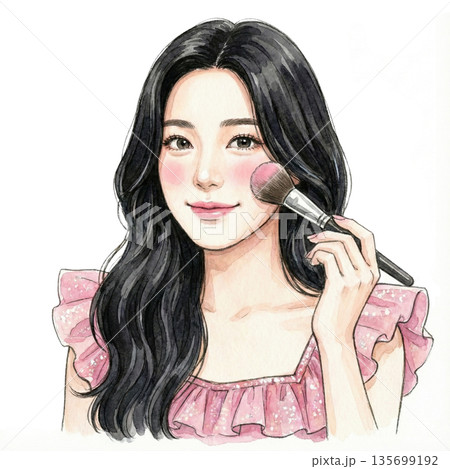 チークを塗る韓国アイドル風美女 チークを塗る韓国アイドル風美女 135699192