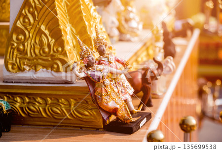 Symbols of Buddhism. South-Eastern Asia. Details of buddhist temple in Thailand. 135699538