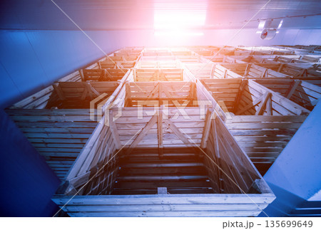 Empty industrial freezer warehouse for vegetable storage. 135699649
