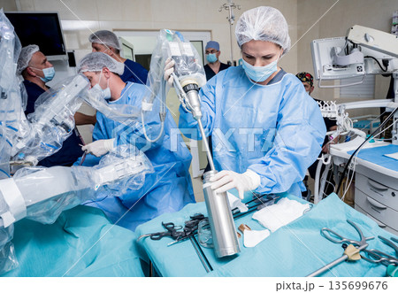 Modern surgical system. Medical robot. Minimally invasive robotic surgery. 135699676