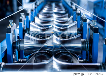 Metal sheet forming machine at the modern metalwork factory. 135699767